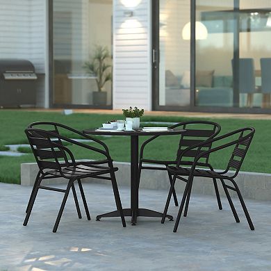 Emma and Oliver 31.5" Round Aluminum Table Set with 4 Slat Back Chairs