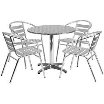 Emma and Oliver 31.5" Round Aluminum Table Set with 4 Slat Back Chairs