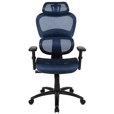 Emma and Oliver Ergonomic Blue Mesh Office Chair-Synchro-Tilt, Headrest, Adjustable Pivot Arms