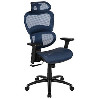 Emma and Oliver Ergonomic Blue Mesh Office Chair-Synchro-Tilt, Headrest, Adjustable Pivot Arms