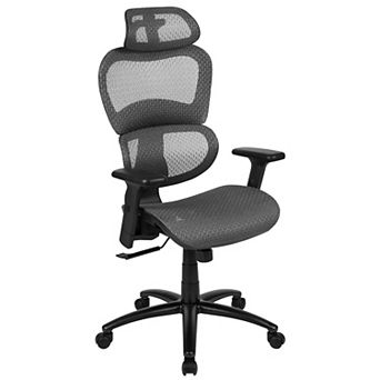 Emma and Oliver Ergonomic Blue Mesh Office Chair-Synchro-Tilt, Headrest, Adjustable Pivot Arms