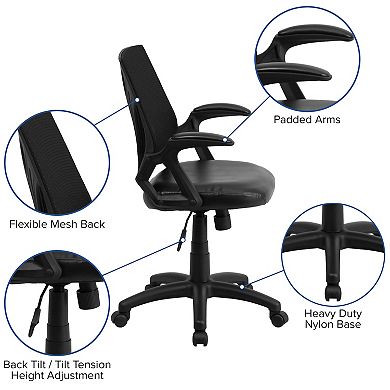 Emma and Oliver Mid-Back Designer Black Mesh Swivel Task Office Chair with Open Arms