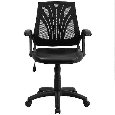 Emma and Oliver Mid-Back Designer Black Mesh Swivel Task Office Chair with Open Arms