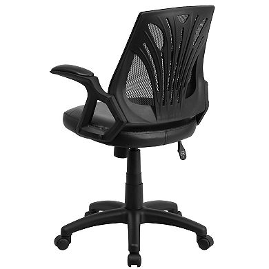 Emma and Oliver Mid-Back Designer Black Mesh Swivel Task Office Chair with Open Arms