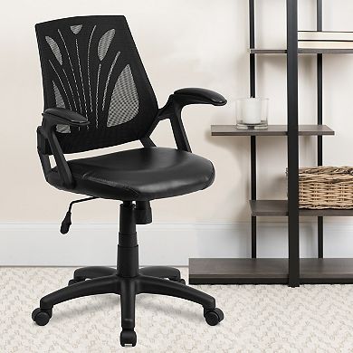 Emma and Oliver Mid-Back Designer Black Mesh Swivel Task Office Chair with Open Arms