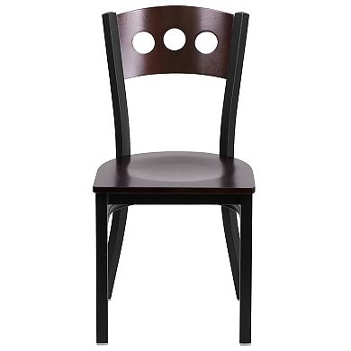 Emma and Oliver Black 3 Circle Back Metal Dining Chair - Walnut Wood Back & Seat