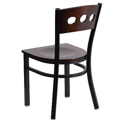 Emma and Oliver Black 3 Circle Back Metal Dining Chair - Walnut Wood Back & Seat