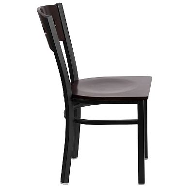 Emma and Oliver Black 3 Circle Back Metal Dining Chair - Walnut Wood Back & Seat