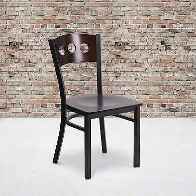 Emma and Oliver Black 3 Circle Back Metal Dining Chair - Walnut Wood Back & Seat