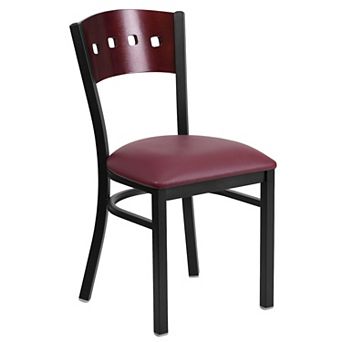 Emma and Oliver Black 4 Square Back Metal Dining Chair - Mahogany Wood Back & Seat