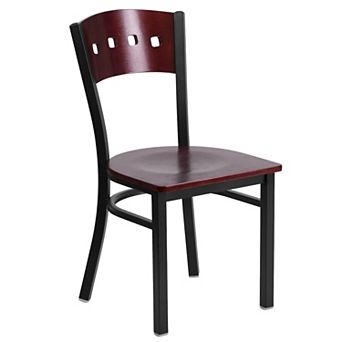 Emma and Oliver Black 4 Square Back Metal Dining Chair - Mahogany Wood Back & Seat