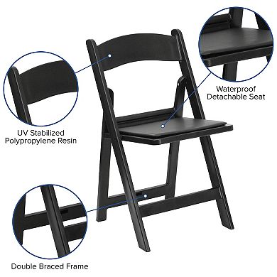 Emma and Oliver Folding Chair - Black Resin  2 Pack 1000LB Weight Capacity Event Chair