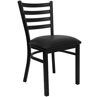 Emma and Oliver Black Ladder Back Metal Restaurant Chair - Natural Wood Seat
