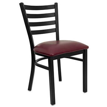 Emma and Oliver Black Ladder Back Metal Restaurant Chair - Natural Wood Seat