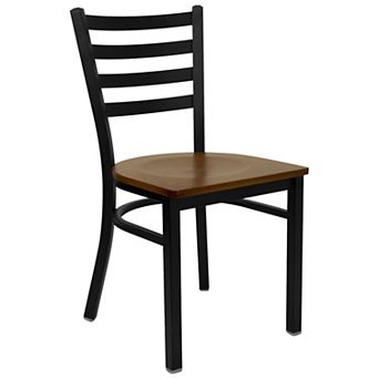 Emma and Oliver Black Ladder Back Metal Restaurant Chair - Natural Wood Seat