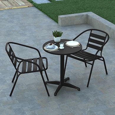 Emma and Oliver 23.5" Round Aluminum Table Set with 2 Slat Back Chairs