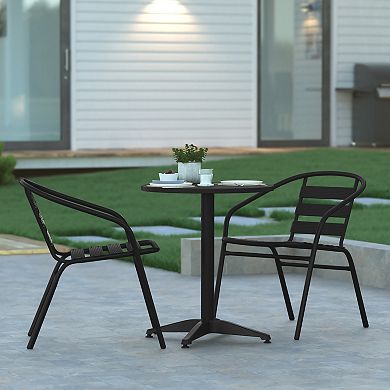 Emma and Oliver 23.5" Round Aluminum Table Set with 2 Slat Back Chairs
