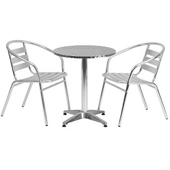 Emma and Oliver 23.5" Round Aluminum Table Set with 2 Slat Back Chairs