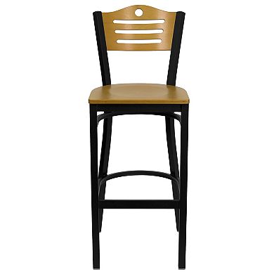Emma and Oliver Slat Back Metal Dining Barstool, Natural Back & Seat