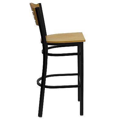 Emma and Oliver Slat Back Metal Dining Barstool, Natural Back & Seat