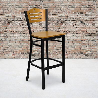 Emma and Oliver Slat Back Metal Dining Barstool, Natural Back & Seat