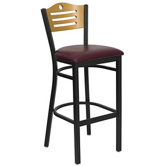 Emma and Oliver Slat Back Metal Dining Barstool, Natural Back & Seat