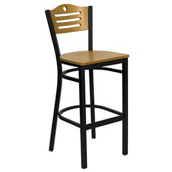 Emma and Oliver Slat Back Metal Dining Barstool, Natural Back & Seat