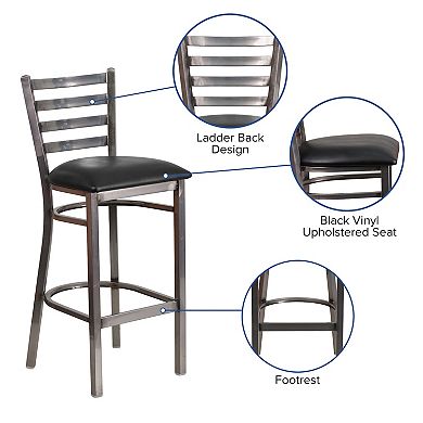 Emma and Oliver Clear Coated Metal Ladder Back Barstool, Natural Wood Seat