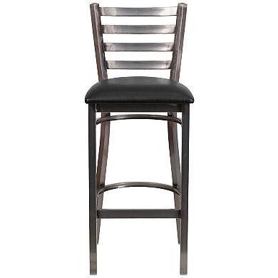 Emma and Oliver Clear Coated Metal Ladder Back Barstool, Natural Wood Seat