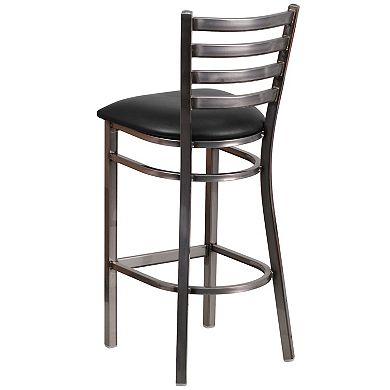 Emma and Oliver Clear Coated Metal Ladder Back Barstool, Natural Wood Seat
