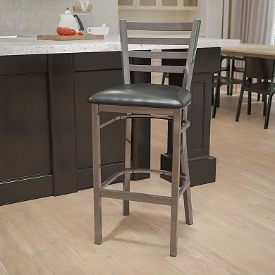 Emma and Oliver Clear Coated Metal Ladder Back Barstool, Natural Wood Seat
