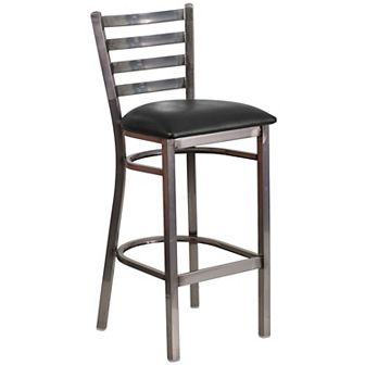 Emma and Oliver Clear Coated Metal Ladder Back Barstool, Natural Wood Seat