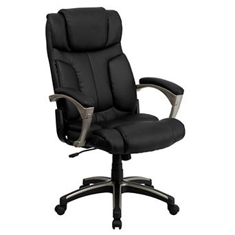 Emma and Oliver High Back Folding Black LeatherSoft Executive Swivel Office Chair with Arms