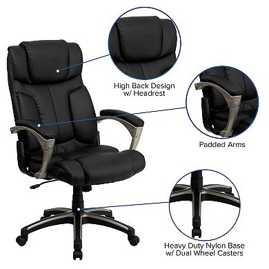 Emma and Oliver High Back Folding Black LeatherSoft Executive Swivel Office Chair with Arms