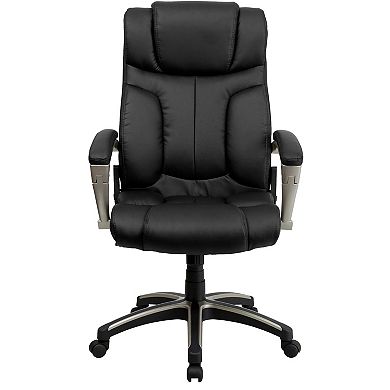 Emma and Oliver High Back Folding Black LeatherSoft Executive Swivel Office Chair with Arms