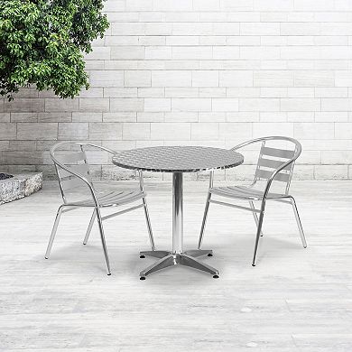 Emma and Oliver 31.5" Round Aluminum Table Set with 2 Slat Back Chairs