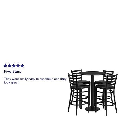 Emma and Oliver 30RD Mahogany Table Set-RD Base & 4 Ladder Back Stools,Black Seat