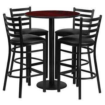 Emma and Oliver 30" Round Laminate Table Set with 4 Ladder Back Metal Stools