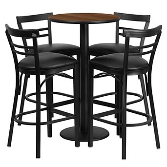 Emma and Oliver 24RD Black Table Set-RD Base-4 2Slat Back Stools,Burgundy Seat