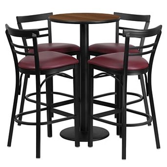 Emma and Oliver 24RD Black Table Set-RD Base-4 2Slat Back Stools,Burgundy Seat