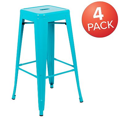 Emma and Oliver 4 Pack 30" High Metal Indoor Bar Stool - Stackable Stool, Black