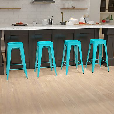 Emma and Oliver 4 Pack 30" High Metal Indoor Bar Stool - Stackable Stool, Black