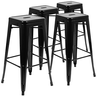 Emma and Oliver 4 Pack 30" High Metal Indoor Bar Stool - Stackable Stool, Black