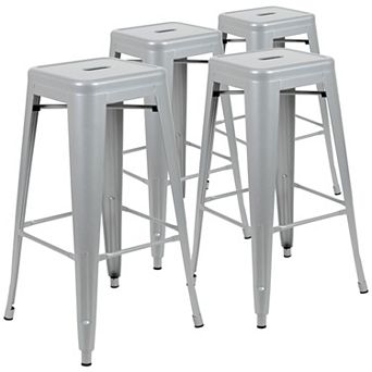 Emma and Oliver 4 Pack 30" High Metal Indoor Bar Stool - Stackable Stool, Black