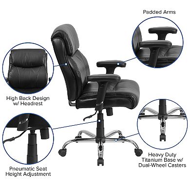 Emma and Oliver 400 lb. Big & Tall Mid-Back Black Stitch LeatherSoft Arm Ergonomic Office Chair