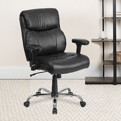 Emma and Oliver 400 lb. Big & Tall Mid-Back Black Stitch LeatherSoft Arm Ergonomic Office Chair