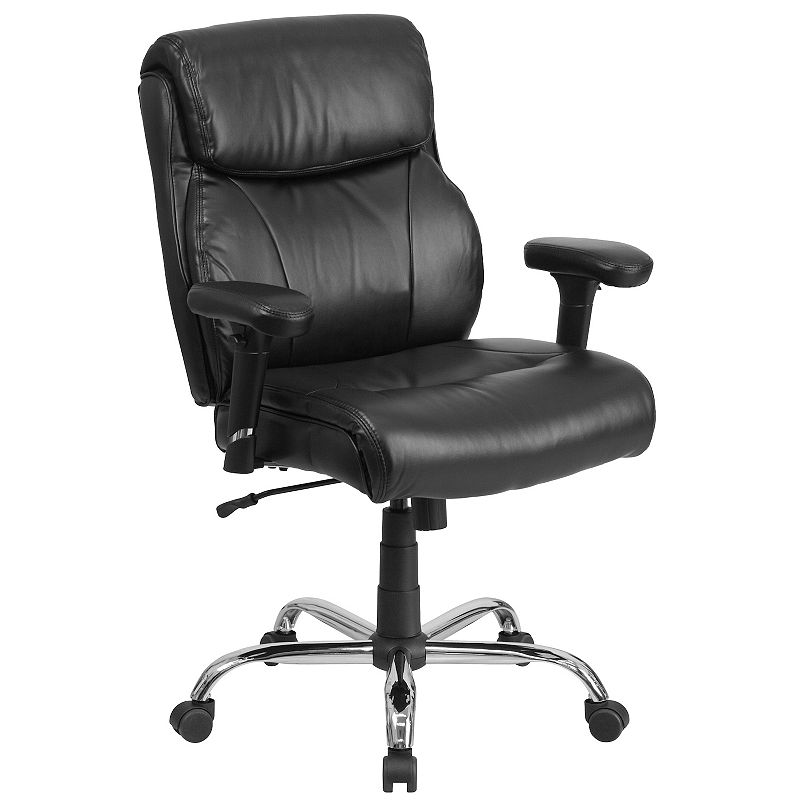 Emma and Oliver 24/7 500 lb. Big & Tall Black LeatherSoft Ergonomic Office  Chair with Loop Arms