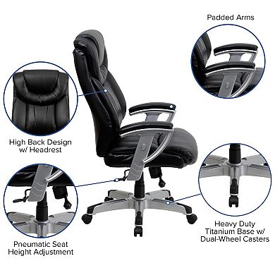 Emma and Oliver 400 lb. Big&Tall High Back Black LeatherSoft Ergonomic Office Chair, Silver Arms
