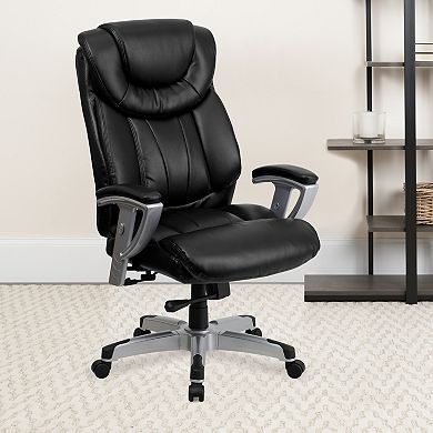 Emma and Oliver 400 lb. Big&Tall High Back Black LeatherSoft Ergonomic Office Chair, Silver Arms