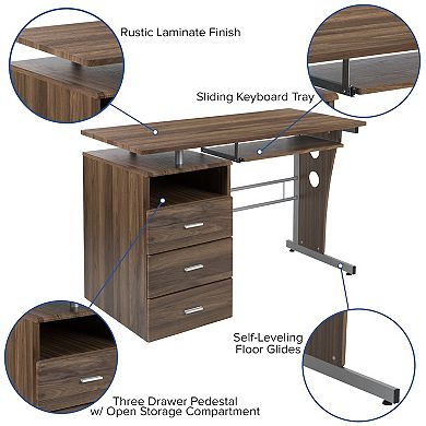Emma and Oliver Maple Desk with Three Drawer Single Pedestal and Pull-Out Keyboard Tray